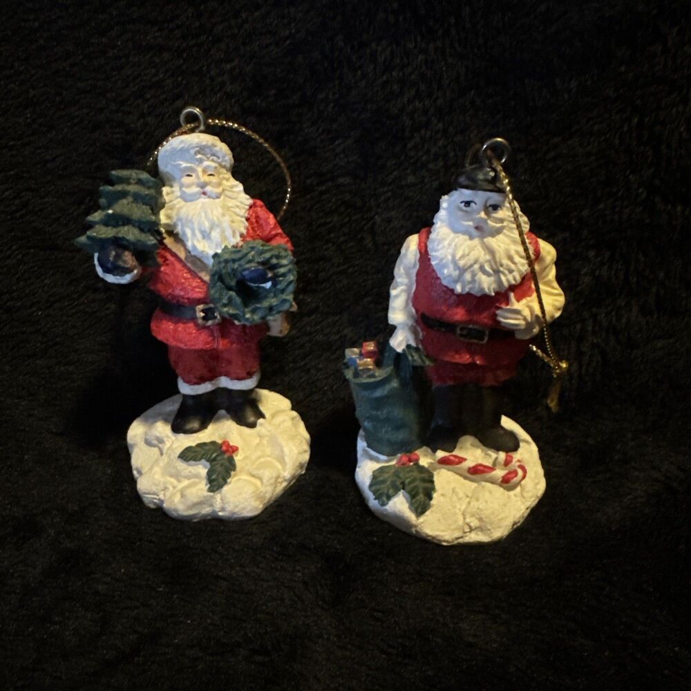 2 Vintage Santa Claus 1998 Heritage Mint Ltd Christmas Ornaments